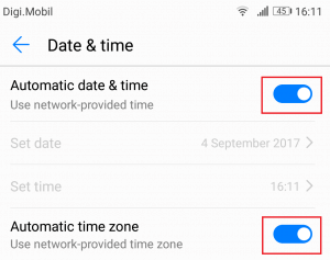 Enable Automatic Data & Time